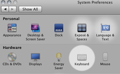 System Preferences, Keyboard